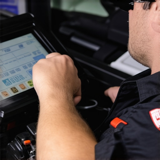 Technician analyzing vehicle diagnostics with modern tools