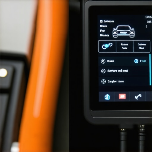 Technician using diagnostic equipment to analyze modern vehicle's brake and transmission systems.