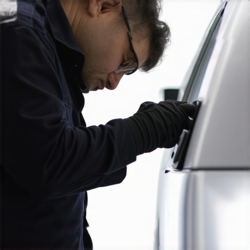 Technician diagnosing an electric vehicle using high-tech equipment
