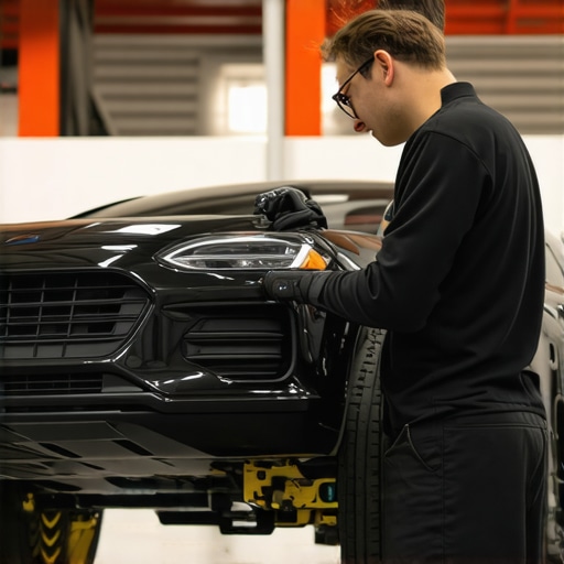 Technician using laser alignment system for vehicle frame repair