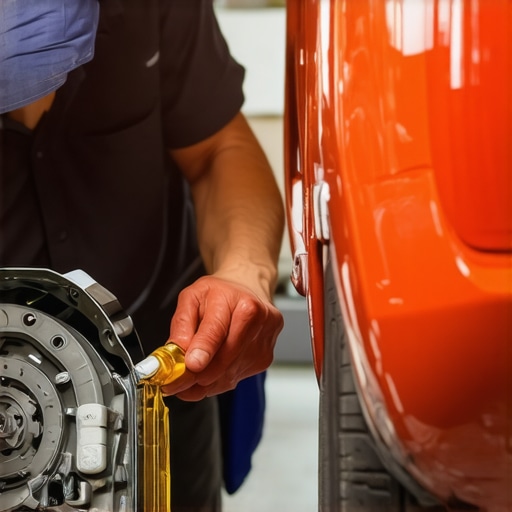 Mechanic inspecting car's transmission and brake components during maintenance