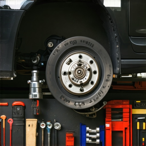 Mechanic inspecting car brakes during maintenance at auto shop