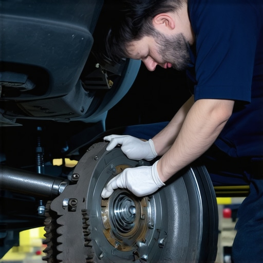 Mechanic checking brake pads and transmission fluid under the hood