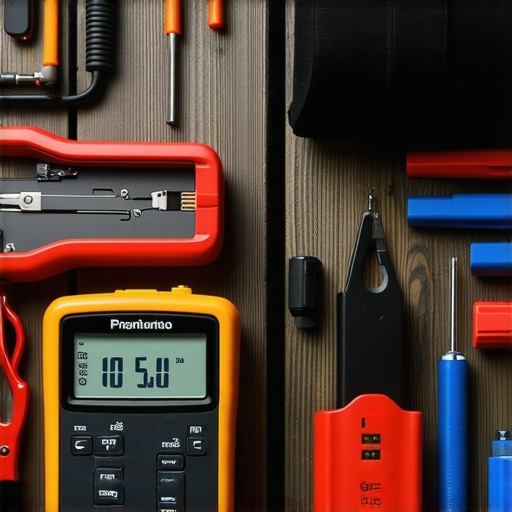 Car repair tools and diagnostic equipment laid out on a workbench.