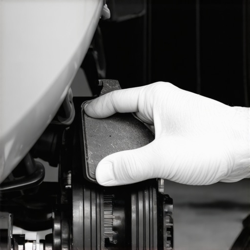 Mechanic examining brake pads and transmission fluid in a modern auto repair shop
