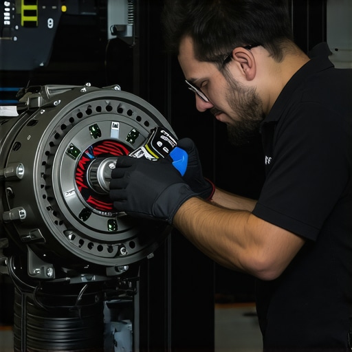Mechanic using diagnostic equipment to assess transmission health