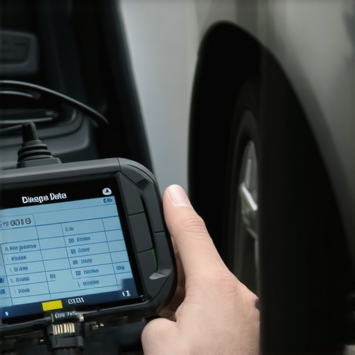 Technician using a scan tool connected to a hybrid vehicle to diagnose issues, highlighting technical expertise.