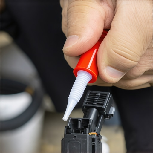 A mechanic applying waterproof sealant to car wiring connectors to prevent water damage after washing.