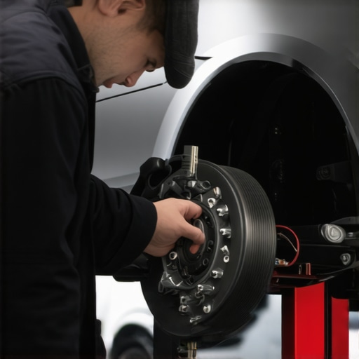 Mechanic checking and calibrating brake sensors and calipers