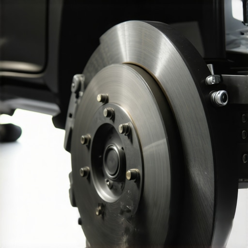 Mechanic examining car's brake system during inspection, focusing on brake pads and rotors.