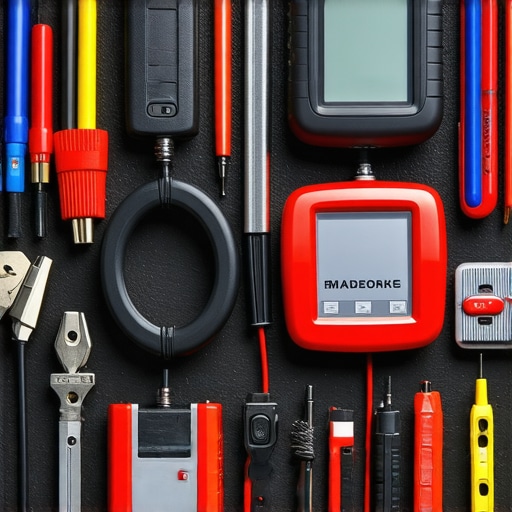 Precision Maintenance Tools for Cars Tools used for car maintenance, including a diagnostic scanner and calipers on a workbench