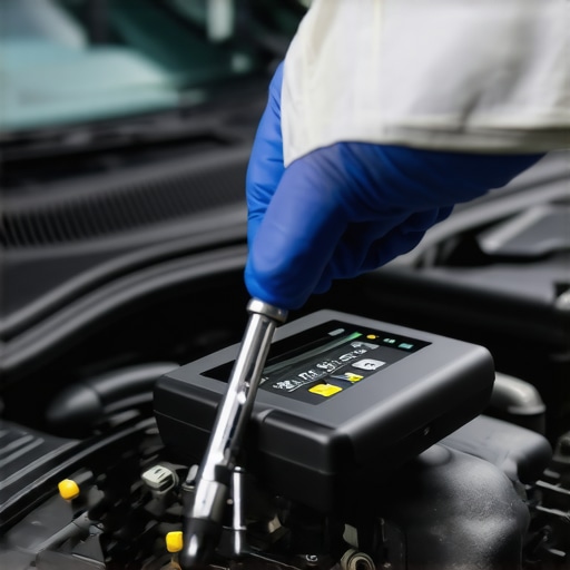 Mechanic performing diagnostic scan and torque check on a car engine
