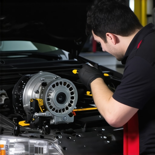Mechanic checking transmission components during repair.