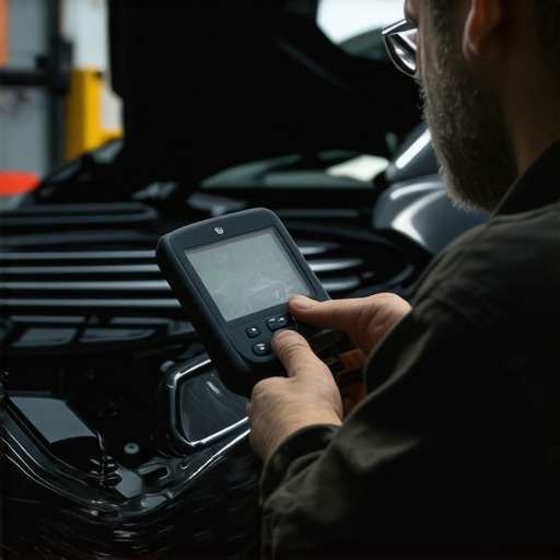 Mechanic connecting a Bluetooth-enabled scan tool to a car's diagnostic port