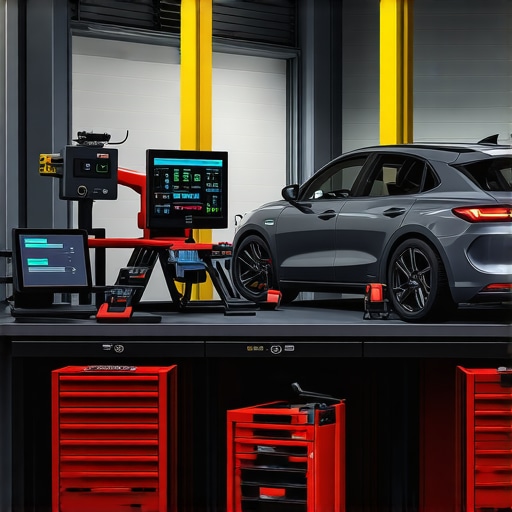 Mechanic using diagnostic scan tools on modern car engine