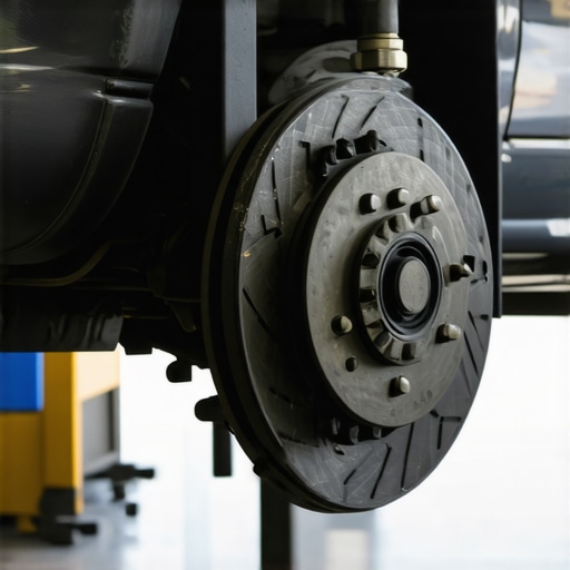 Mechanic examining brake rotors and pads to ensure comprehensive brake service.