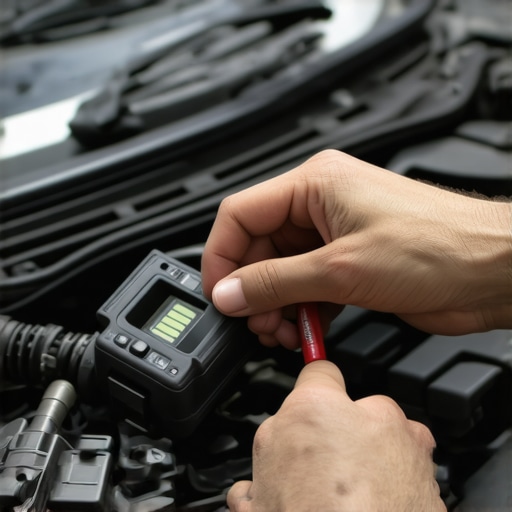 Mechanic analyzing vehicle diagnostics with specialized equipment.