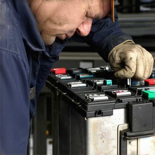 Checking Car Battery Terminals Mechanic inspecting battery terminals for corrosion