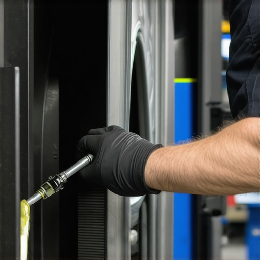 Mechanic checking brake fluid reservoir and sensor for issues