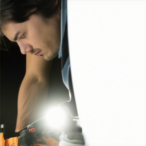 Mechanic examining the trunk latch for damage and debris during repair.
