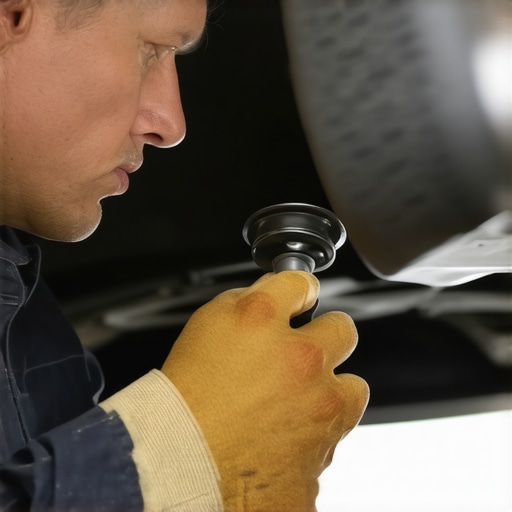 Mechanic examining engine mounts for damage