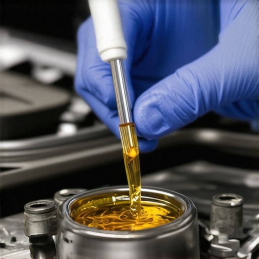 Mechanic Checking Transmission Fluid A mechanic examining vehicle's transmission fluid dipstick to assess its condition.