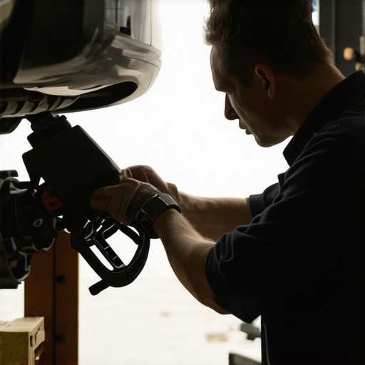 Mechanic inspecting fuel pump A professional mechanic examining a car's fuel pump during maintenance.