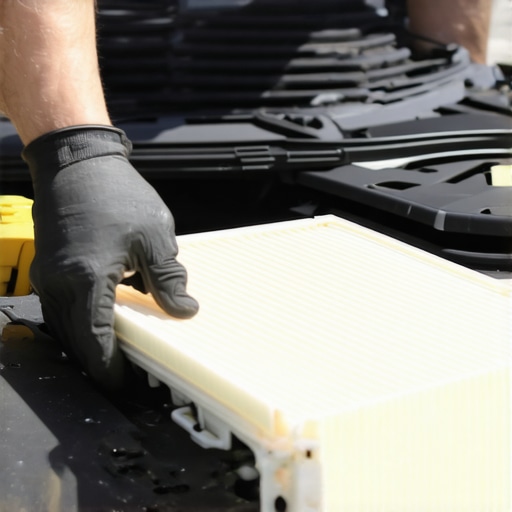 Mechanic changing a car's air filter in the engine compartment
