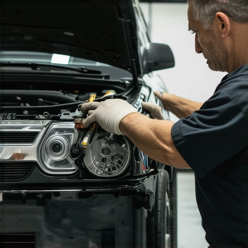 Transmission Inspection Auto mechanic inspecting transmission components under the car