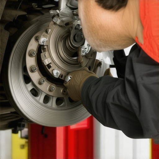Mechanic examining transmission components beneath a car during repair