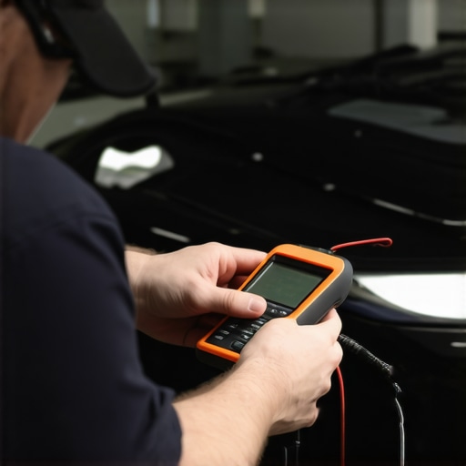 Using Diagnostic Tools for Auto Maintenance Mechanic performing vehicle diagnostics with advanced scanner and tools.