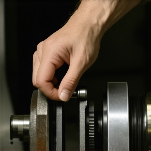 Person testing brake caliper piston with a small balancing device during car maintenance