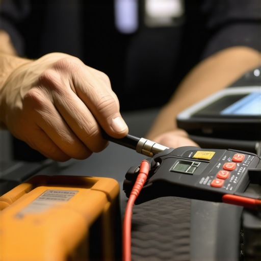 Using a Digital Multimeter for Car Diagnostics Close-up of mechanic testing electrical systems with a multimeter