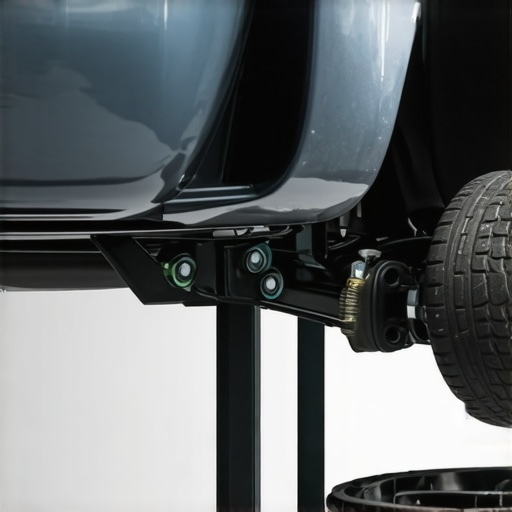 Mechanic repositioning bumper brackets using a wrench in a garage.