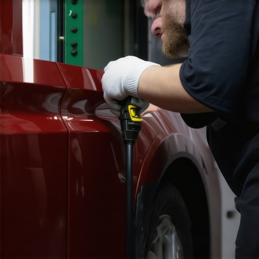 Technician repairing car dent at auto shop