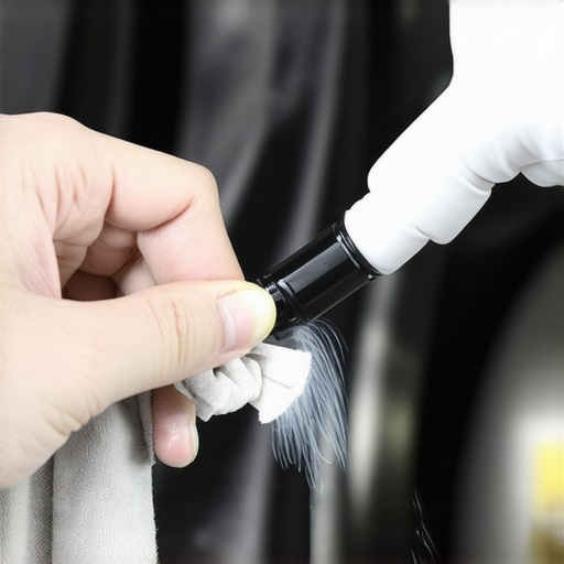 Automotive technician cleaning a transmission sensor with a cloth and cleaner.
