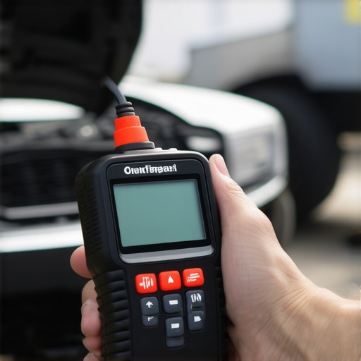 A mechanic using an OBD-II scanner to read engine error codes