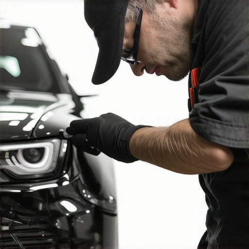Mechanic checking car's vapor lines for leaks during maintenance