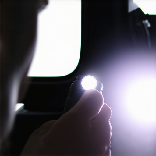Person checking the seal around a car's side mirror for cracks and gaps