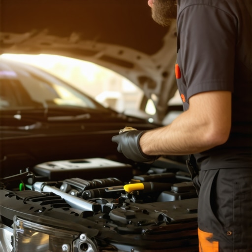 Technician using a scanner to diagnose car engine issues