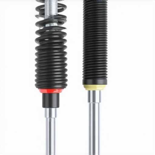 Side-by-side images of healthy and worn suspension struts showing signs of wear and damage.