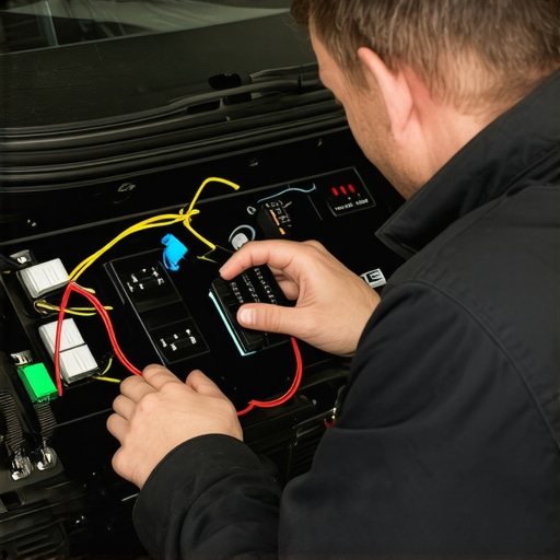 Mechanic examining transmission wiring and solenoid for overdrive repair.