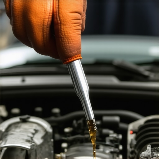 Mechanic measuring transmission fluid level in a car engine