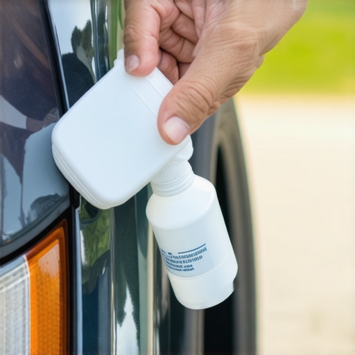 Person gently applying isopropyl alcohol to a car's painted hood to dissolve sap.