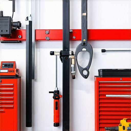 A well-organized car repair shop featuring diagnostic equipment and mechanical tools.