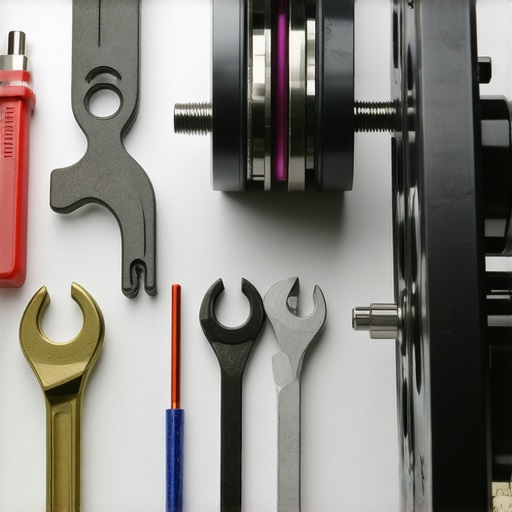 Tools and brake parts on a workbench during brake repair