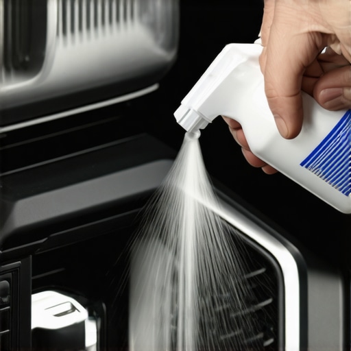 Person cleaning car's HVAC system with spray can, close-up shot