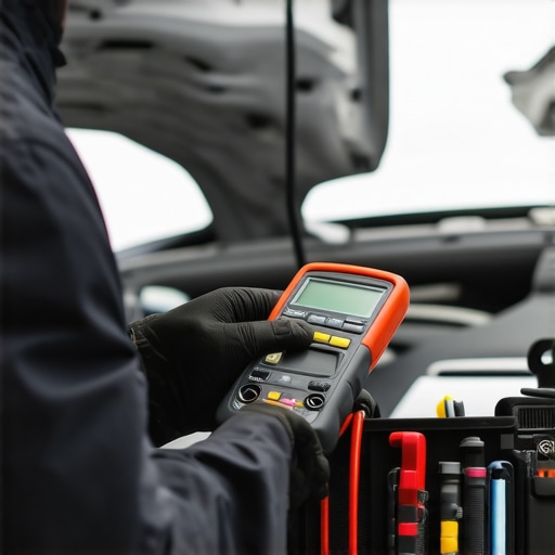 Diagnosing Vehicle Electrical Systems with a Multimeter A mechanic measuring voltage and resistance with a multimeter on a car's electrical components