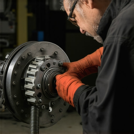 Mechanic checking transmission fluid and brake system in repair shop.