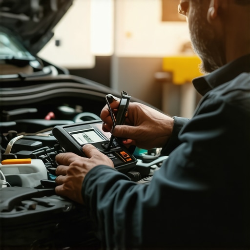Mechanic analyzing a car's transmission components during maintenance.